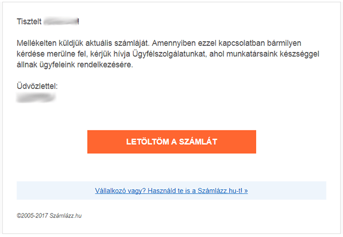 Számlaértesítő e-mail